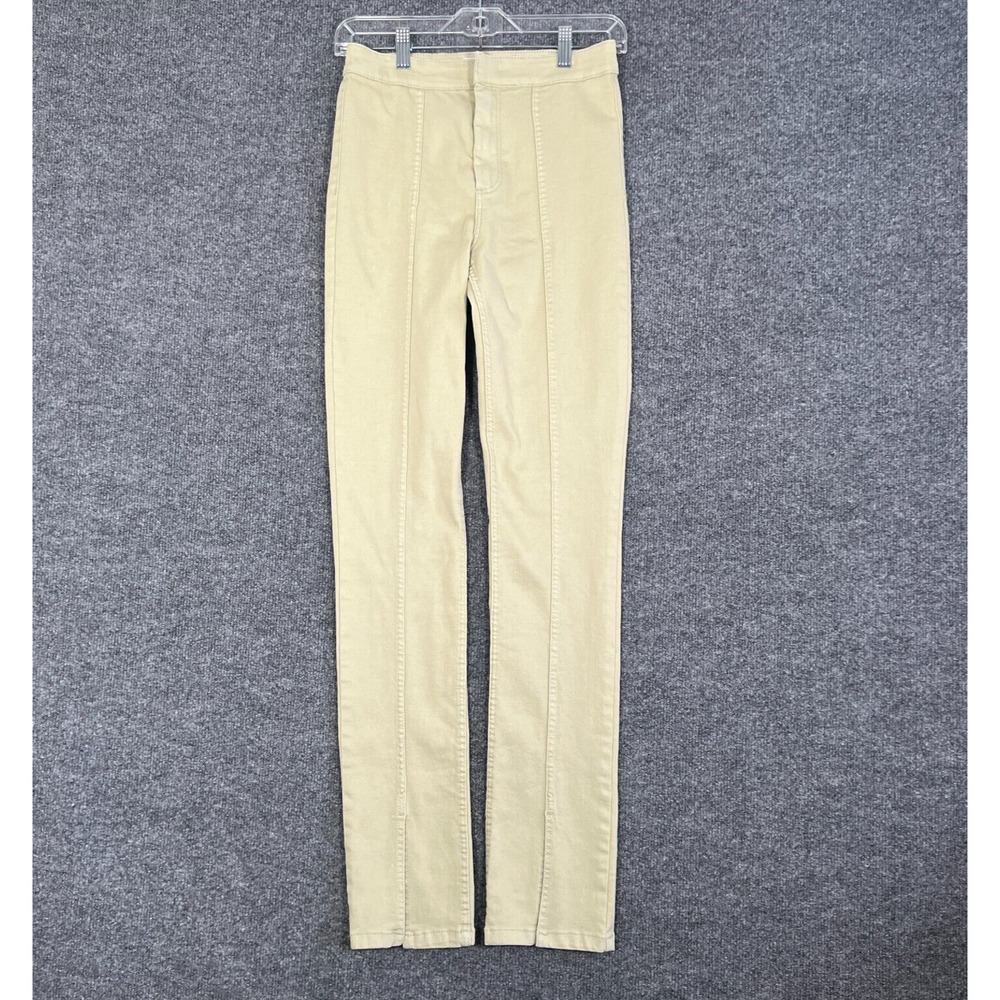 Zara Pants Womens 4 Beige Denim Straight Leg Front Slit Casual‎ High Rise Slim